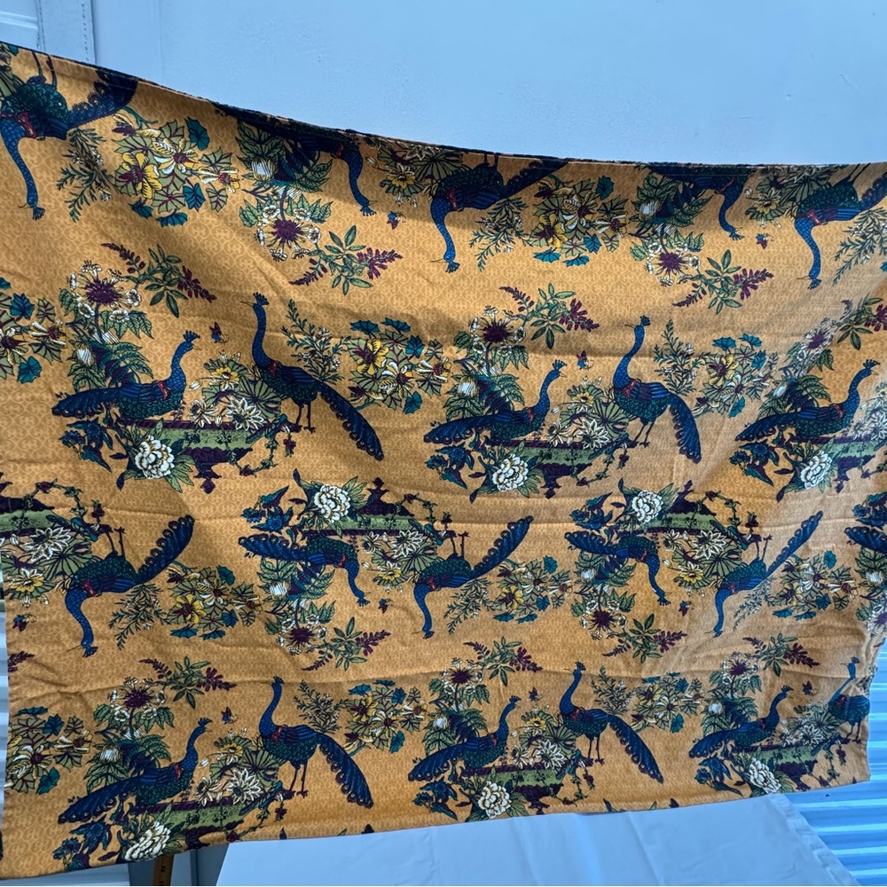 Vintage World Market Peacock Floral Tablecloth 60x90" 100%Cotton blue yellow XL